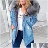 Kadın Ceketleri Kadın Ceketler Sahte Kürk Kapşonlu Jean Ceket Kadın Şık Parka Retro Peluş Yaka Denim Ceket Kalın Uzun Kollu Yıpranmış DHDJP