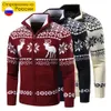 Maglioni da uomo Uomo Autunno Casual Jacquard Modello natalizio Zip Maglione Cardigan Giacca invernale Manica lunga Collo a lupetto Pullover 231205