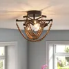 Bohemia Wood Beaded Flush Mount Ceiling Light Antique Rustic Mini Chandelier for Bedroom,Nursery Room, Girl Room, Hallway, Entryway, Passway, Dining Room, 3-Light