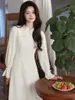 Basic Casual Dresses Beige Women Cheongsam Dress Vintage Plus Size Long Sleeve Wedding Formal Evening Slim French Style Qipao S To XXL 231206