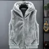 Men's Vests Men Vest Soft Plush Faux Fur Hooded Sleeveless Thick Coat Thickened Zipper Clre Pockets Cardigan Waistcoat 231205