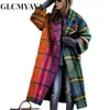 Women's Jackets GLCMYAYA Elegant Women Blend Wool Coat Autumn Street Lady Long Cardigan Coats Fashion Floral Print Pocket Sleeve Jacket 231205