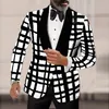 Męskie garnitury Blazers Angland Retro Pattern Drukuj Men Casual Suit Blazer Spring Turndown Kołnierz Business Owewear Autumn Single Button Man Kurtka 231206