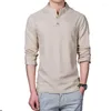 Męskie garnitury A2662 Mężczyźni Spring Tops Tees Męski moda T-shirty stojak na obrożę Slim Slim Base koszulka homme lniana T-shirt