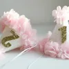 Party Hats Girl Pink Flower Chic 1st Birthday Hat White Glitter Party Hat 1 2 3 år gammal pannbandstårta smash Party Cap Pets Födelsedagshattar 231206