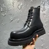 European Station Autumn and Winter 2023 New Leather Tjock-Heeled Thick-Soled Martin Boots Mens Big Head Style Lace-Up Boots
