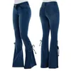 Dżinsy damskie koronkowe dżinsowe spodnie dżinsowe Mid talii elastyczne płomienie juniorów Legginsy