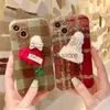 Mobiele telefoon hoesjes 3D strikhoed ballonhond rood groen geruit telefoonhoesje voor iPhone 15 14 13Pro 12 Pro Max 11 Lensbescherming Zachte siliconen hoes J231206