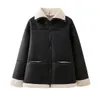 Kadın Ceketleri Siyah Bombacı Ceket Kürk Astarı Sonbahar Kış Kışlı Kadın Sıcak Sahte Yün Patchwork Kavur Fermuarı Ceket Sıradan Uzun Kollu Dış Giyim 231205