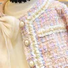 Set di abbigliamento Ragazza di moda Elegante set scozzese Autunno Cappotto di lana con fiocco Abito da principessa in rete 2 pezzi Toddle Capispalla per bambini Vestiti per bambini 1 10Y 231206