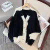 Kvinnors stickor Tees Double-Breasted Sweater Mohair Topps Women Autumn Long Sleeve V-Neck Cardigan Elegant Vintage Fashion Chic Knitwear 231206