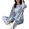 Vrouwen Nachtkleding 2 stks/set Vrouwen Pyjama O-hals Lange Mouw Dame Homewear Set Meisjes Cartoon Print Blouse Broek