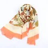 Scarves Floral Print Cotton Linen Scarf For Women Luxury Shawl Wrap Neck Bandana Long Stole Foulard Female Oversized Silk2892