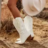 Buty 2023 Classic Women S Vintage Cowgirls White Cowboy for Women Buty Square Heels Koncert Western Boot Female 231206