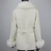 Women futra faux cxfs zima kaszmirowa wełna mieszana płaszcz prawdziwy naturalny lis obroża moda szczupła kurtka z paskiem luźną warstwą 231206