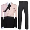 Herrdräkter Blazers Men's 2 Pieces Match Color Jacket Pants Passar Double Breasted Button Lapel Tuxedo för Party Prom Business Casual 231205