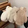 Cinq doigts gants doux en peluche hiver épais chaud filles sans doigts coréen japonais gant de couleur unie avec des cordes décontracté mitaines d'équitation en plein air 231205