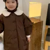 Jackets Children Coat 2023 겨울 한국 고급 외국 스타일 +면 두꺼운 레이스 소매 소녀 블라우스 아이 재킷