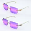 Luxury Moissanite Diamond Set Rimless Solglasögon Män Big Stones Diamond Gafas de Sol Original Vitt äkta naturliga hornglasögon Kvinnor Designer Diamond Cut Lens Hot