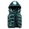 Colete colete para menino crianças com capuz quente outerwear crianças brilhante casaco bebê menina sem mangas jaqueta inverno para baixo acolchoado impermeável 231206