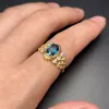 Deep Blue Topaz 925 파티를위한 실버 링 6mmx8mm VVS 등급 1CT 자연 토프 링 3 레이어 18K 골드 도금 실버 보석