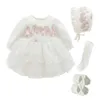 Платья для девочек Платье для новорожденных девочек 0–3 месяцев, комплект на день рождения, 0–1 год, узкие туфли и длинные носки 2312306
