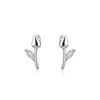 Stud Earrings Silver Color With Crystal CZ Stone Modern Carnation Design Fashion Versatile Accessories Women 2023 Jewelry