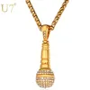 U7 Ice Out Chain Necklace Microphone Pendant Men Women Stainless Steel Gold Color Rhinestone Friend Jewelry Hip Hop P1018 210251S