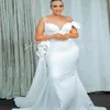 Elegante Zeemeermin Trouwjurk Met Trein Ruches Grote Maten Aso Ebie Afrikaanse Satijnen Bruidsjurken Sweep Trein Bandjes Landelijke Bruidsjurk 2024 Robe Mariage Novias