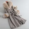 Women's Fur Faux Women Winter Coats With Real Raccoon Collar Genuine Rabbit And Skin Leather Jacket Long Cuff Slim Outwear 231205