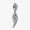 Nowy przyjazd 925 Sterling Silver Angel Wing and Heart Dangle Charm Fit Fit Oryginalny europejski urok bransoletki mody Akcesoria 2222s