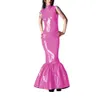 Urban sexy jurken Robe sirene en fiber brillante pour femme cuir PVC brillant robe crayon longue tenue de club de fete rave olympiques de boIte de nuit 231206