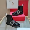 Designer Rhinestone Chelsea Boots Womens Ankel Boot Matte Patent Leather Half Boots Motorcykel Luxury Liner Sheepskin Boot High Quality Shoes Black Boots C120602