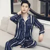 Homens sleepwear loungewear moda manga longa casa cetim macio pijama para masculino grande pijama wear homens tamanho homem define seda noite