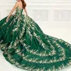 Vert brillant Quinceanera robes 2024 formelle de luxe fête perles dentelle Appliques doux 15 robe Graduation balle Gwon robes de bal