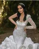 Luxury Ruffles Mermaid Wedding Dress Bridal Gowns Pleats Beads One Shoulder Chapel Train Gorgeous Nigerian Arabic Marriage Vestidos De Novia