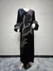 Ethnische Kleidung Abaya für Frauen Puffärmel Muskel Herbst/Winter Langer Robe Gold Samt Kleid Perlen verwickelt Ramadan Gurban Kaftan Caftan