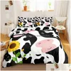 Bedding Sets Cute Cow Print Duvet Er Queen Size Kawaii Highland Set King Comforter Cartoon Farm Animals2049 Drop Delivery Home Garde Dhhcy