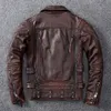 Men's Leather Faux Leather Vintage Brown Motorcycle Leather Jacket Men Natural Genuine Cowhide Jackets Autumn Slim Fit Biker's Ooblique Zipper Coat 231205