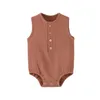 Macacão de verão bebê menino menina musselina algodão sem mangas nascido infantil macacão cor sólida roupas bodysuit