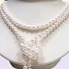 長い65quot 78mm本物の自然な白いアコヤ培養真珠ネックレスハンドノット6189279