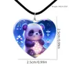Dessin animé 3 pièces/ensemble mignon bébé motif en forme de coeur pendentif en verre collier boucle d'oreille ensemble filles, fête de remise des diplômes enfants pour Panda