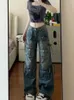 Kvinnor jeans kvinnor bf stil y2k streetwear harajuku baggy multipocket blå denim lastbyxor låg midja bred ben 2000s estetik kpop 231206