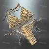 Bikini sexy senza schienale String Halter Bikini Tiger stampato Bikini Elegante costume da bagno stampato da spiaggia Costume da bagno ad asciugatura rapida per il surf estivo