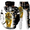 Herrspår 2023 Animal 3D Tiger Printed Hoodie Pants Suit Cool Men/Women 2 PCS Sportwear Tracksuit Set Autumn and Winter Clothin