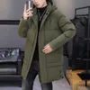 Homens para baixo parkas 2023 homens jaqueta de inverno casaco estilo longo parka com capuz grosso algodão acolchoado masculino moda casual zíper cor topo 231205