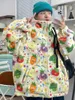 Women's Trench Coats Full Printed Cartoon Standing Collar Cotton Jacket For Women In 2023 Winter Loose Bf Japanese Cute Thick Coat Trend