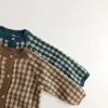 Cardigan Autumn Spring Children Boys Cardigan Plaid Sticked Cotton Border tröja Öppen Stitch Loose Stretch Kid Boys Ytterkläder 231206