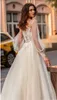 Illusion Tulle Classic Wedding Dresses For Bride Jewel Long Sleeve Applique Sexy Covered Button A-Line Customised