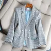 Womens Suits Blazers Spring Autumn Women Jacket Doublebreasted Lattice Tweed Woolen Coats Female Casual Thick Outerwear Ladies Suit 3XL 231206